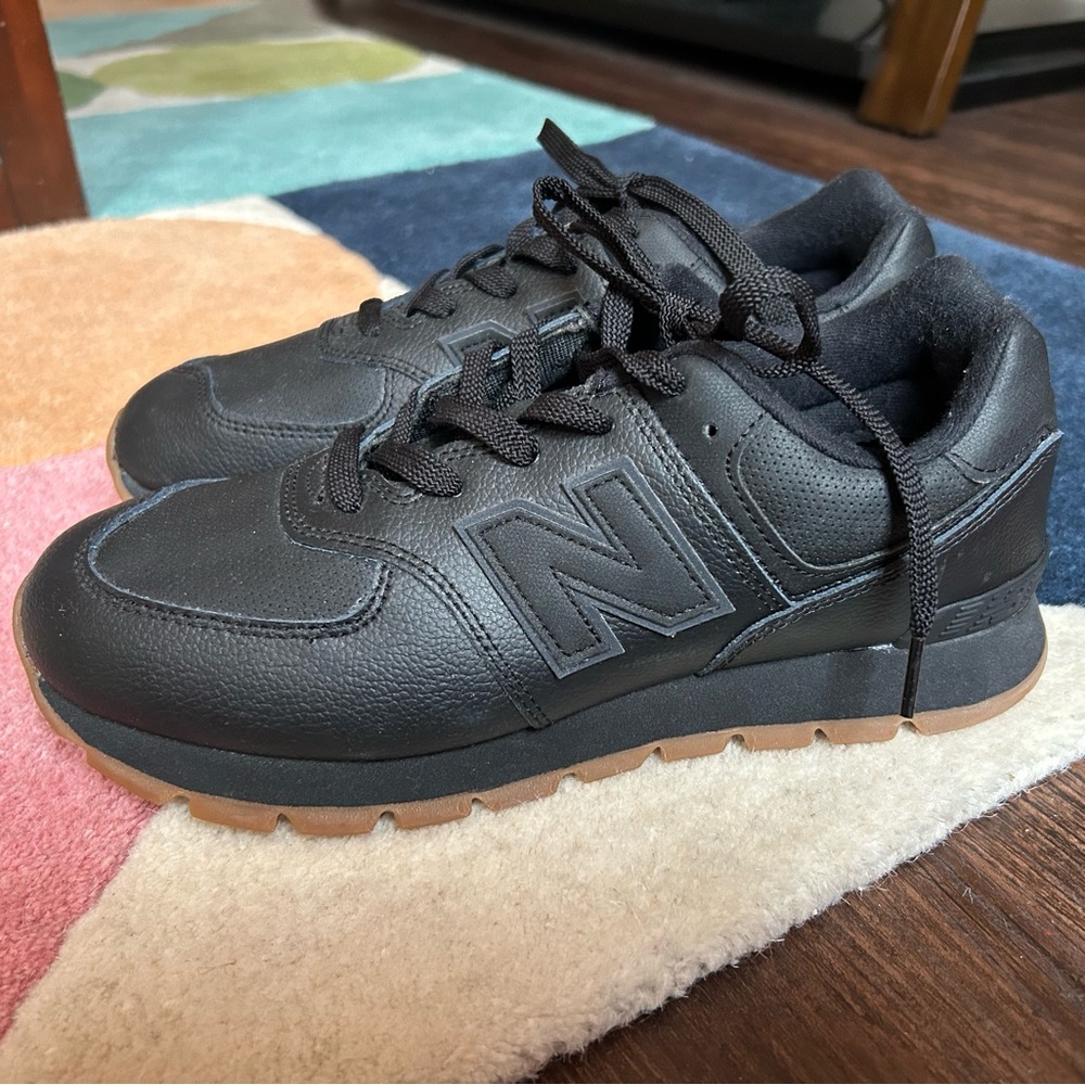 New Balance Black Leather Classic 574 Sneakers